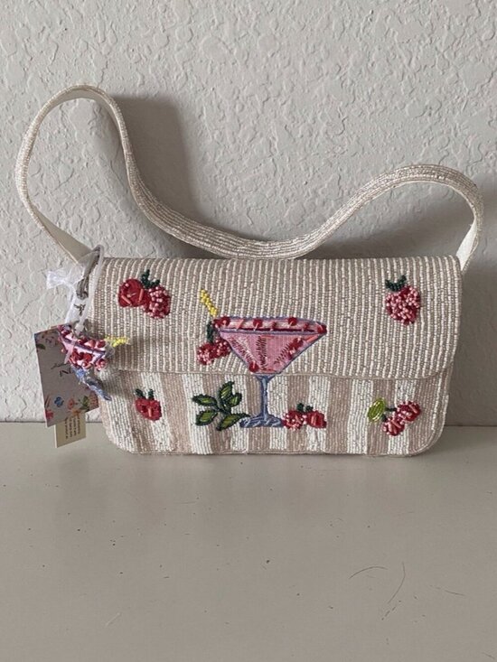 Handcrafted in India Handbags - Handcrafted in India Strawberry Margarita Martini Beaded Bag W/Charm Viral‎ NEW